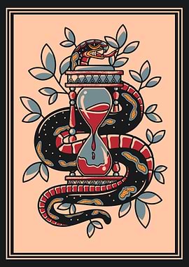 Hourglass & snake vintage illustration