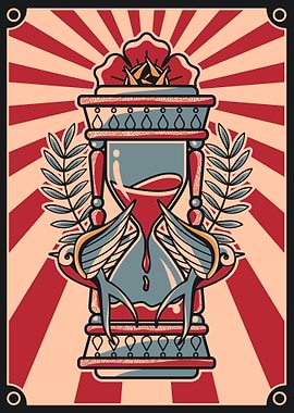 Hourglass & swallow vintage illustration