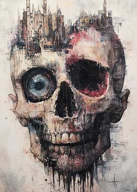 Skull with Cityscape