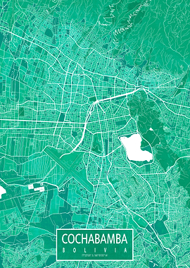 Cochabamba Map Bolivia Watercolor