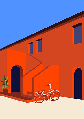 Orange Building with Bicycle