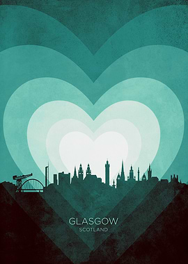 Glasgow Scotland Skyline Hearts Teal