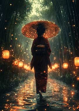 Geisha in Rain