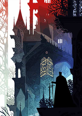 Silhouetted Figure in Gothic Castle