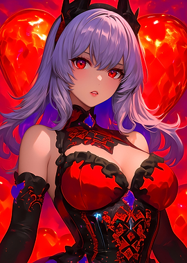 Anime Girl in Red Dress Gaming