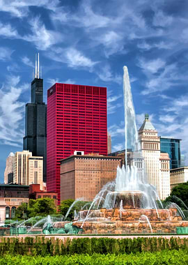 Chicago Buckingham Fountain & Sears Tower