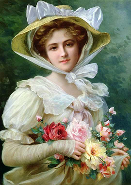 Woman in White Dress with Roses