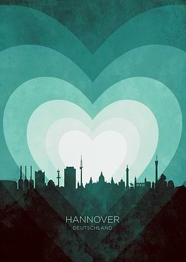 Hannover Germany Skyline Hearts Teal