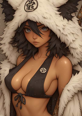 Anime Girl in Furry Hood Gaming