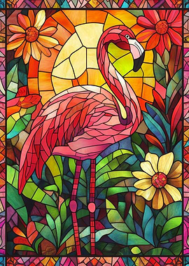 Stained Glass Flamingo