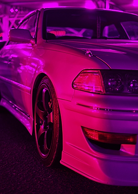 White Car Neon Lights