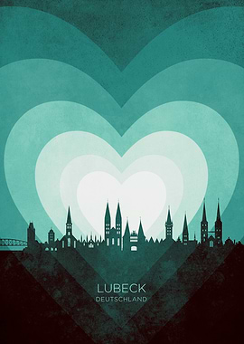Lubeck Germany Skyline Hearts Teal