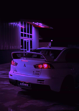 White Mitsubishi Evo Night