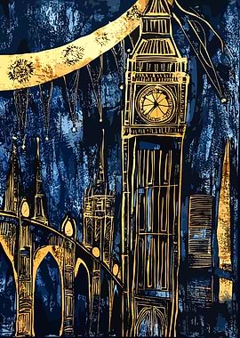 London Skyline Art Big Ben by Night