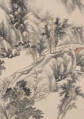 Ink Wash Mountain Landscape