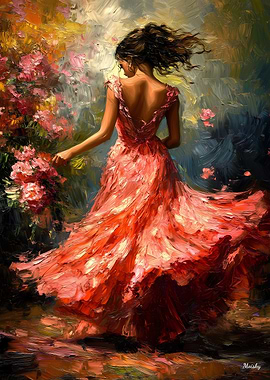 Impressionist Inspired Elegant Woman in Floral Dress