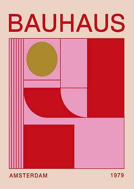 Bauhaus Geometric Art in Pink and Red