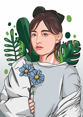 Kim Ji-won with Flowers digital art,