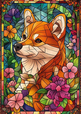 Stained Glass Shiba Inu