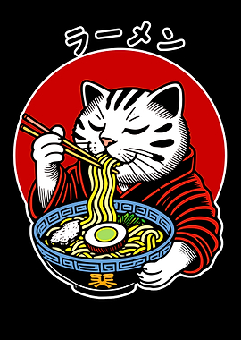Cat Eating Ramen