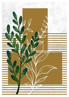 Green Leaves on Mustard Background