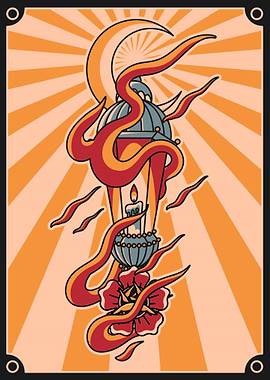 Vintage Lantern & Flames Art