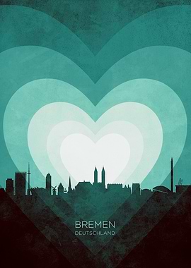 Bremen Germany Skyline Hearts Teal