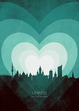 Leipzig Germany Skyline Hearts Teal