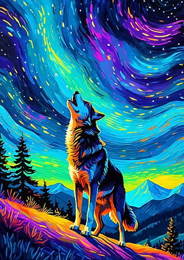 Wolf Howling at Aurora Borealis