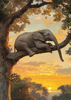 Elephant in Tree at Sunset