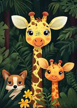 Giraffe Family in Jungle