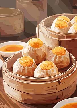 Steamed Buns with Golden Topping