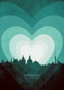 Dresden Germany Skyline Hearts Teal