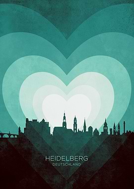 Heidelberg Germany Skyline Hearts Teal