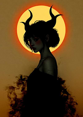 Silhouette of a Woman with Horns