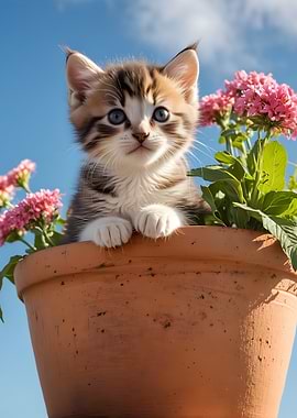 Kitten in Flower Pot
