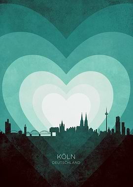 Köln Germany Skyline Hearts Teal