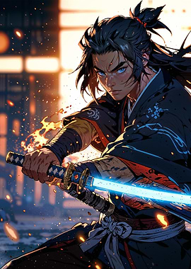 Samurai with glowing sword