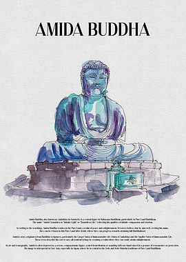 Amida Buddha Watercolor Illustration