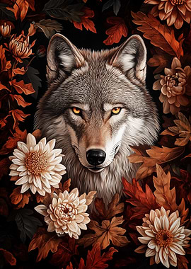 Wolf in Autumn Leaves