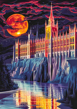 Majestic Castle Under Blood Moon