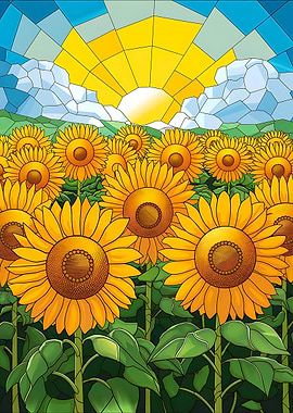 Colorful Stained Glass Sunflowers