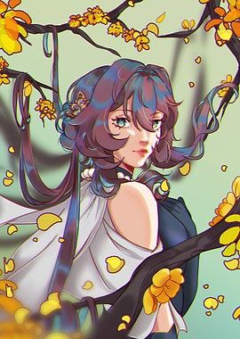 Anime Girl with Flowers