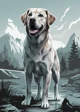 Labrador Retriever in Mountain Landscape