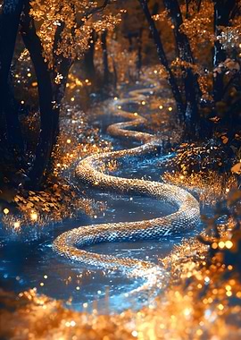 A river made of silver snakes through Nature Art