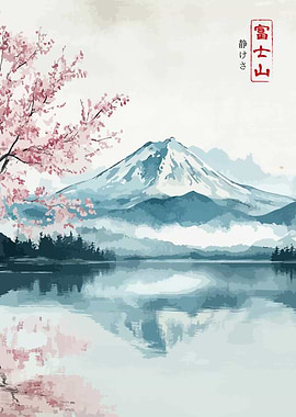 Watercolor Vintage Mount Fuji