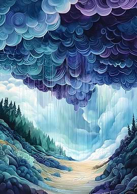 A rainstorm falls upward leaving the ground dry Vintage Art
