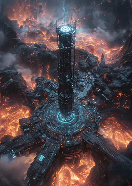 Sci-Fi Tower Over Lava