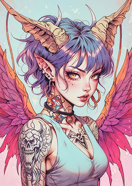 Fantasy Demon Angel: Vibrant Elegance
