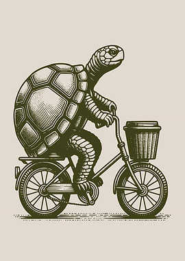 Retro Monochrome Bike Riding Turtle